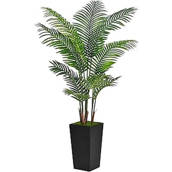 ASTIDY Artificial Palm Tree 5FT - Fake Tree with Gray Tall Planter - Faux Tropical Areca Floor Plant in Pot - Artificial Silk Plant for Home Office Living Room Decor Indoor