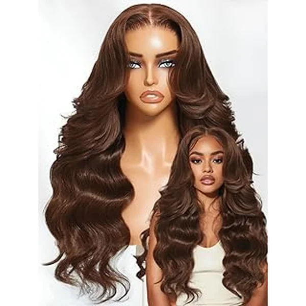 Sunber Loose Body Wave Human Hair Glueless Auburn Brown Wig with Adjustable Drawstring Pre Everthing Pre Cut 13x4 HD Lace Frontal Wigs Pre Plucked Bleached Invisible Knots Put on Go Brown Wig 16Inch