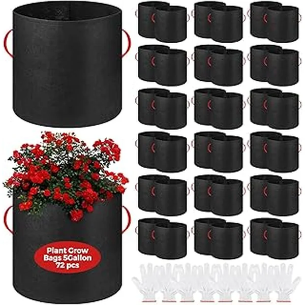 72 Pack 5 Gallon Plant Grow Bags Fabric Pots Bulk Aeration Heavy Duty Nonwoven Fabric Plant Pots with Handles Thick Vegetable Grow Nursery Buckets for Gardening Plants Flowers Fruits Vegetables Potato
