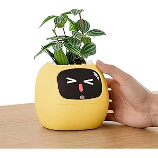 PLANTSIO Ivy Interactive AI Desk Companion, Smart Plant Pet with 100+ Expressions, Cute Indoor Planter for Office Decor, Unique Gift for Plant Lovers & Coworkers(Lemon)