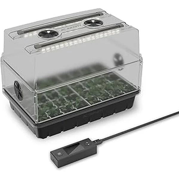 AC Infinity Heavy-Duty Humidity Dome with Full Spectrum LED Grow Light Bars, Samsung LM301H EVO Diodes, 3mm Thickest Dome and 5x8 Trays, Vent Extension Panels, for Seed Starting and Propagation