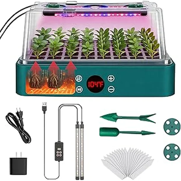 40-Cell Seed Starter Tray with Grow Light, Seedling Tray with Heating Mat Combo,4.3" Higher Lid、Gardening Seed Starter Kit , 1-24H Timer & Temp Control, Herbs, Vegetables,Indoor Plant Starter Kit